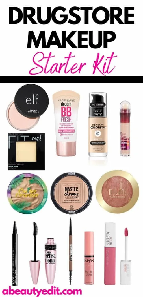 Drugstore Makeup Starter Kit Product Collage