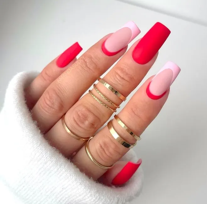 Pink and red nails.